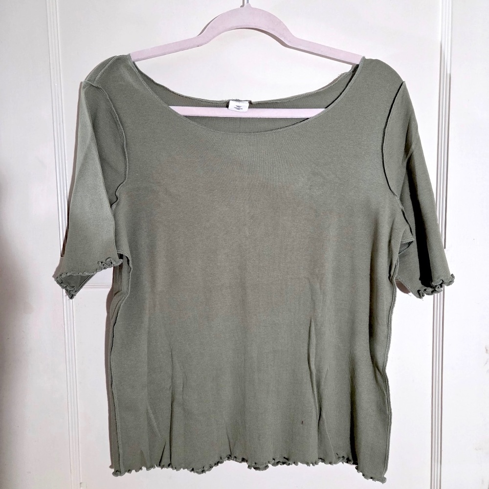 Melrose and Market Women's Green Ribbed Shirt Large